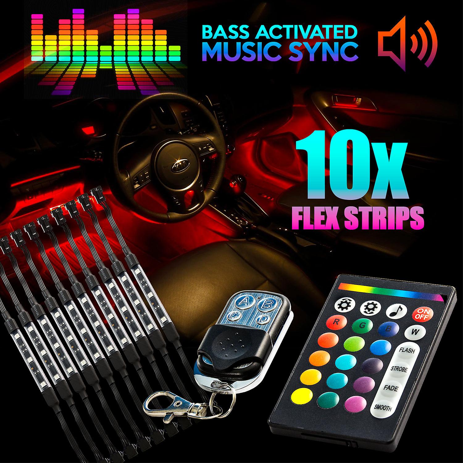 18 Color 10pcs RGB Motorcycle ATV Flexible Strip LED Light Lamp NEON Remote Kit Compatible with Yamaha V-Star Vstar V Star XVS 1100 Silverado