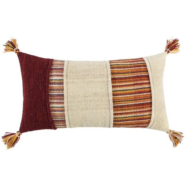 Oversized Panel Striped Lumbar Throw Pillow Cover Red Rizzy Home