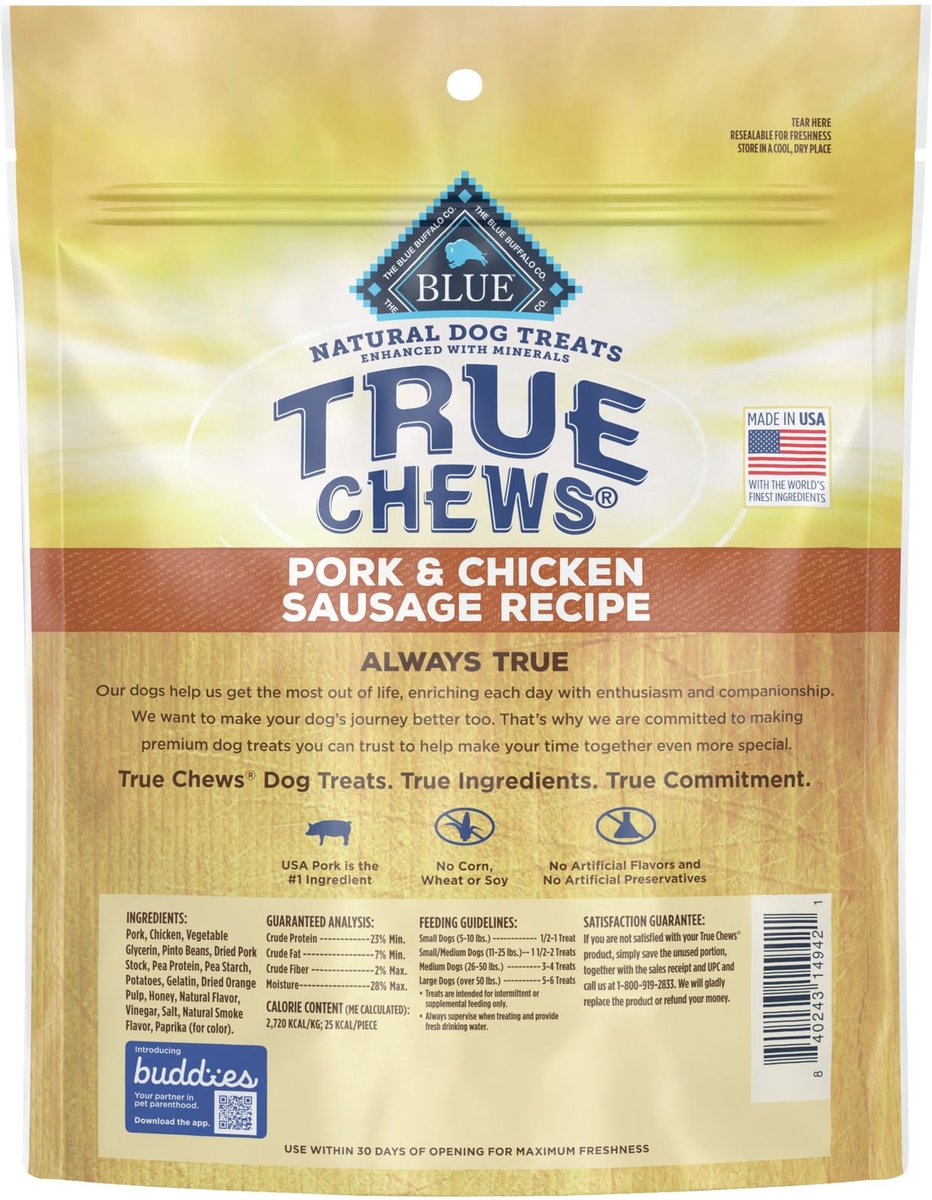 Blue Buffalo True Chews Natural Grain-Free Pork and Chicken Sausage Dog Treats