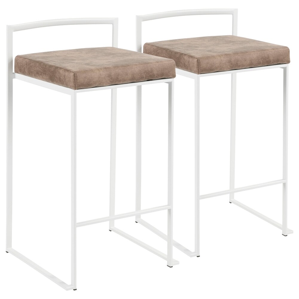 Contemporary Stackable Counter Stool with Faux Leather Cushion   Set of 2