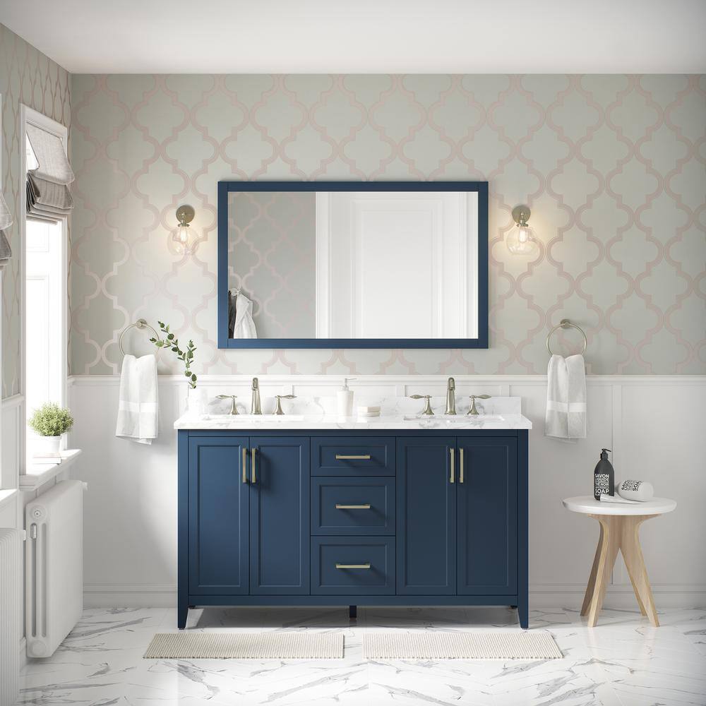 Home Decorators Collection Madsen 60 in. W x 22. D x 34.5 in. H Bath Vanity in Grayish Blue with White Cultured Marble Top Madsen 60GB