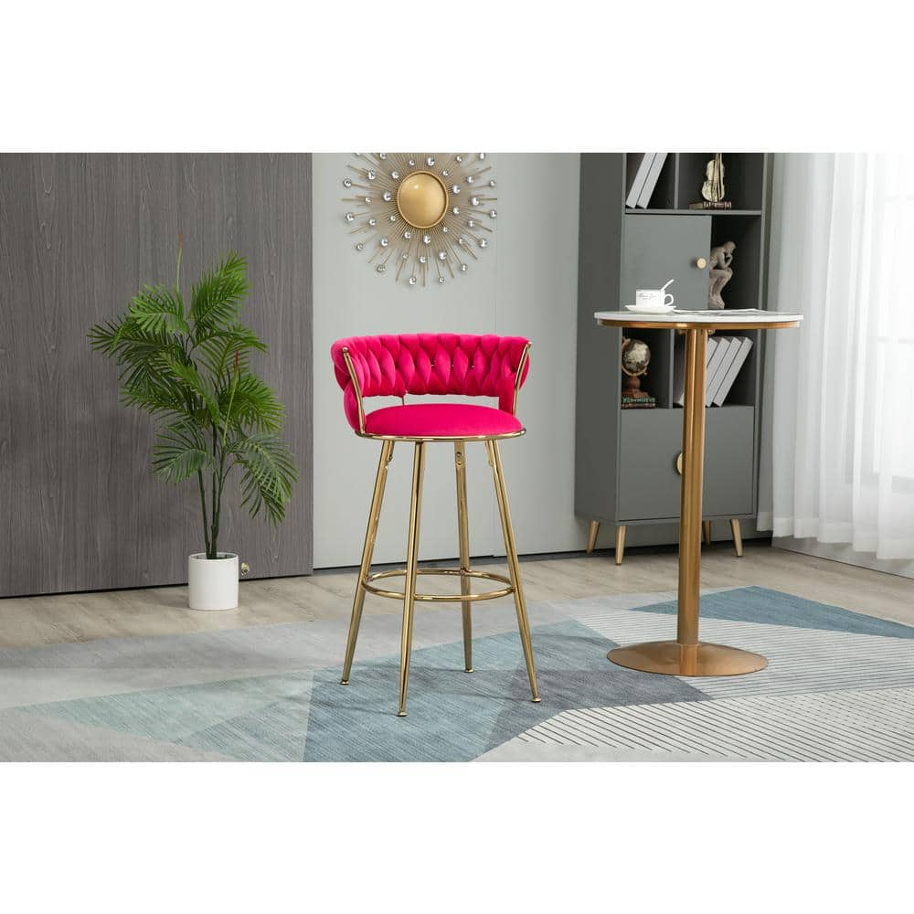 ZIRUWU 35.04 in.Red Metal Bar Stool with Back and Footrest Counter Height Bar Chairs ZZQ-JBY721A14