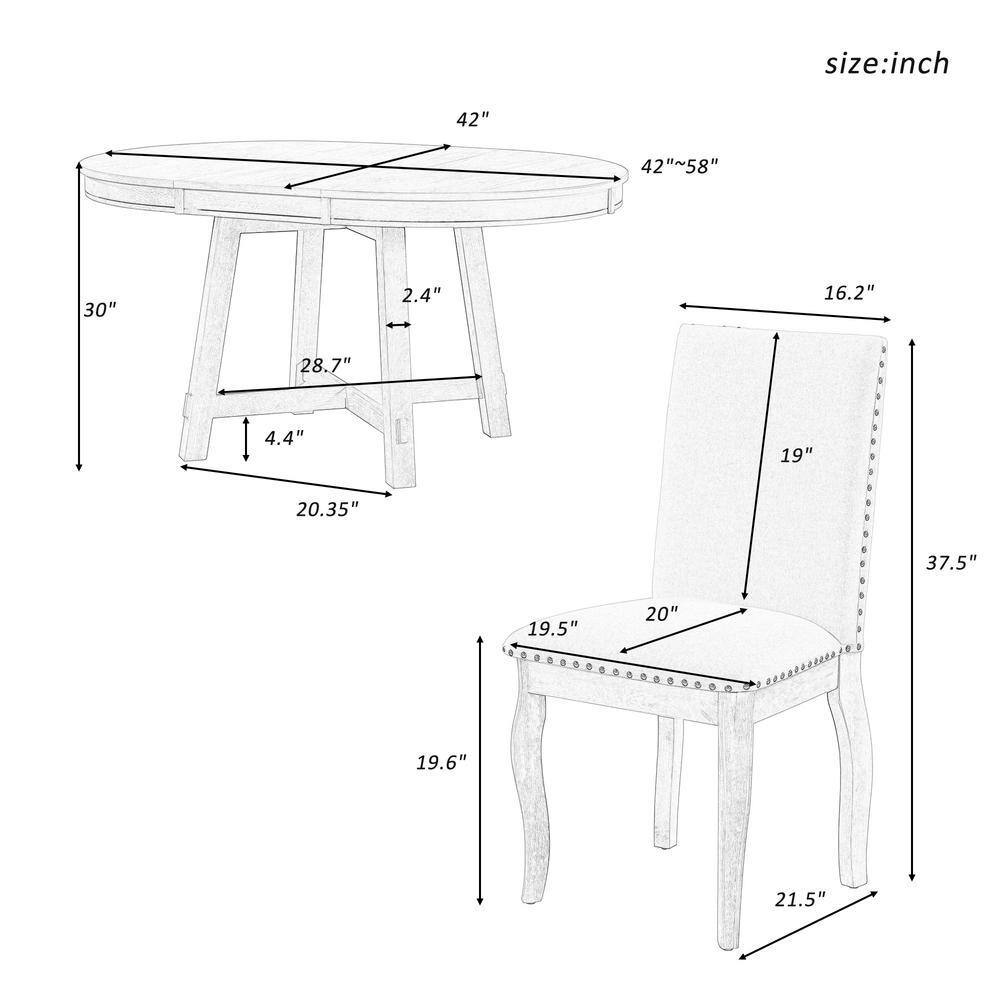 Harper  Bright Designs Farmhouse 5-Piece Naturel Wood Wash Extendable Dining Table Set (Seats 4) XW031AAE