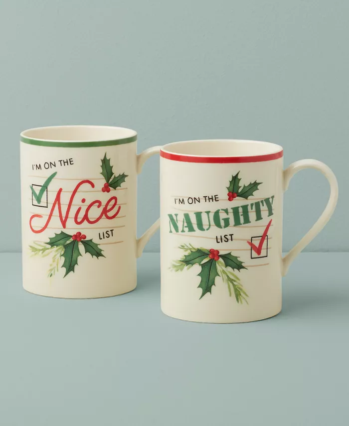 Lenox Naughty and Nice 2-Piece Printed Porcelain Mug Set