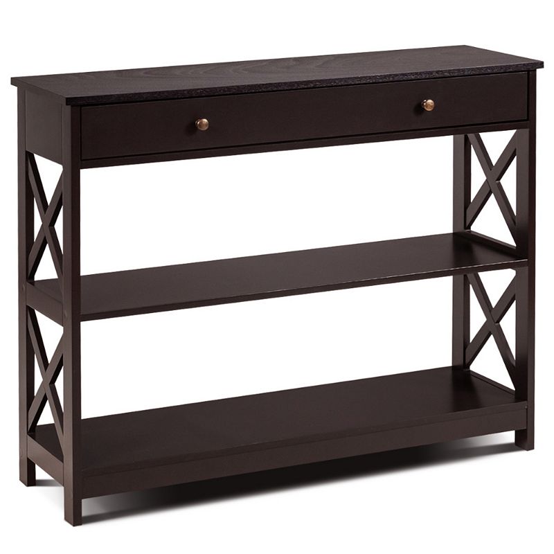 Console Table 3-Tier with Drawer and Storage Shelves