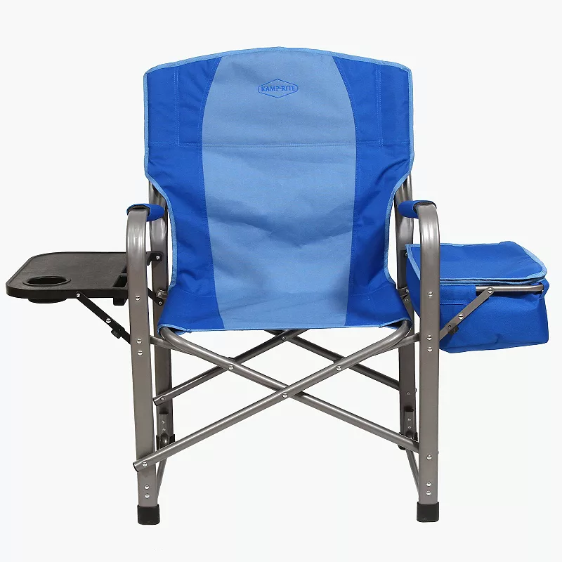 Kamp-Rite Portable Director's Chair with Cooler， Cup Holder， and Side Table， Blue