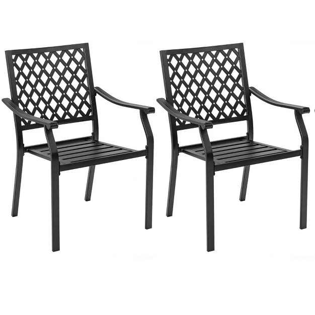 Tangkula 2pcs Stackable Patio Dining Chairs Outdoor Metal Bistro Chairs W Curved Armrests