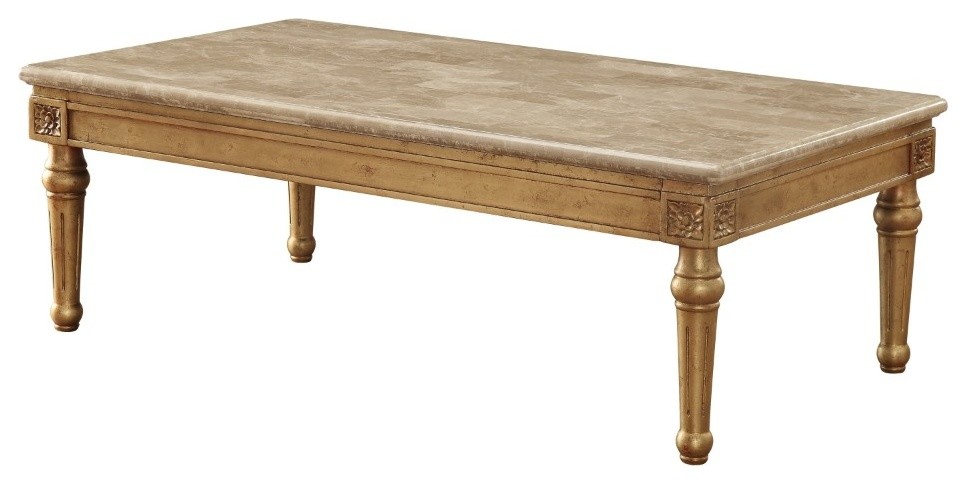 Benzara BM186978 Traditional Style Rectangular Wood  ampMarble Coffee Table  Gold   Traditional   Coffee Tables   by Uber Bazaar  Houzz