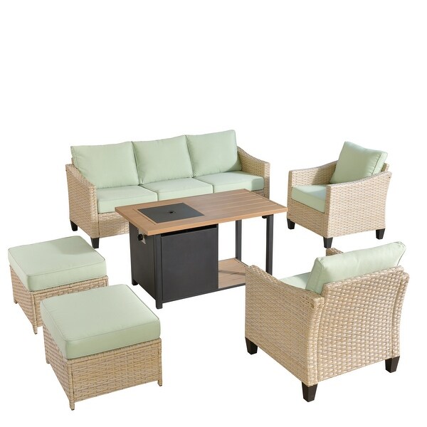 XIZZI 6Piece Outdoor Patio Wicker Furniture with Fire Pit Table