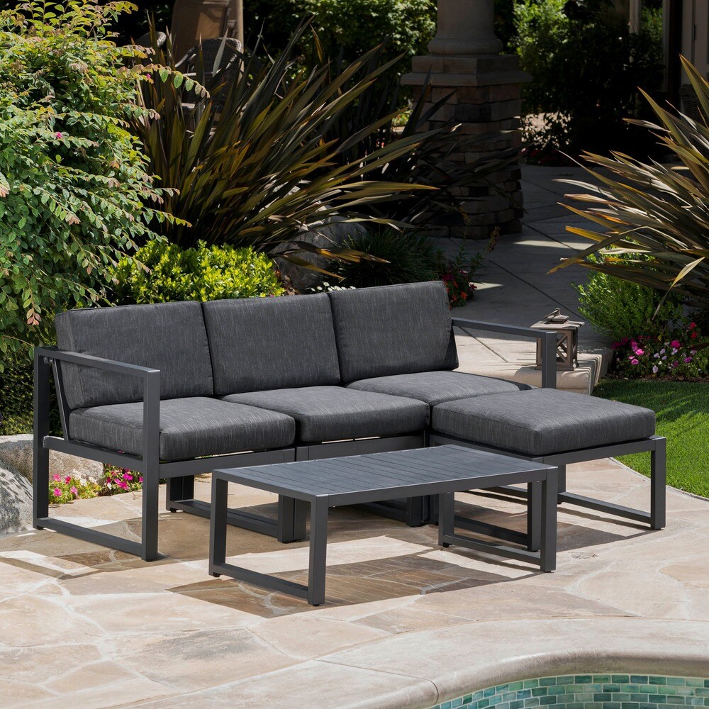 Navan Outdoor 5 piece Aluminum Sofa Set with Water Resistant Cushions by Christopher Knight Home