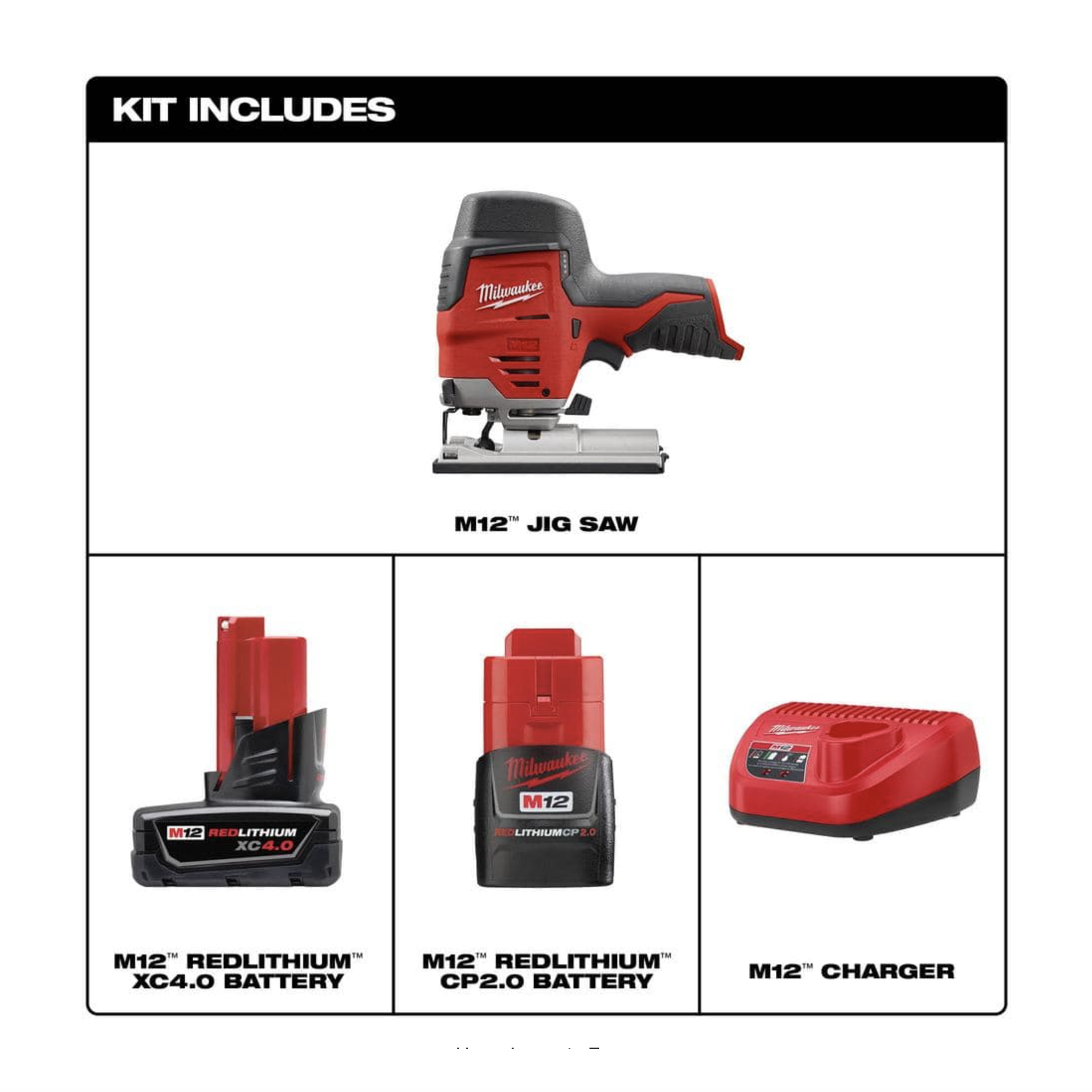 Milwaukee M12 12V Lithium-Ion Cordless Jig Saw With One M12 4.0 Ah and One M12 2.0 Ah Battery Pack And Charger