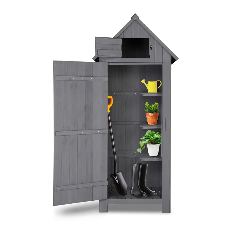 Various colors wood outdoor garden tool shed to put garden tools and supplies in