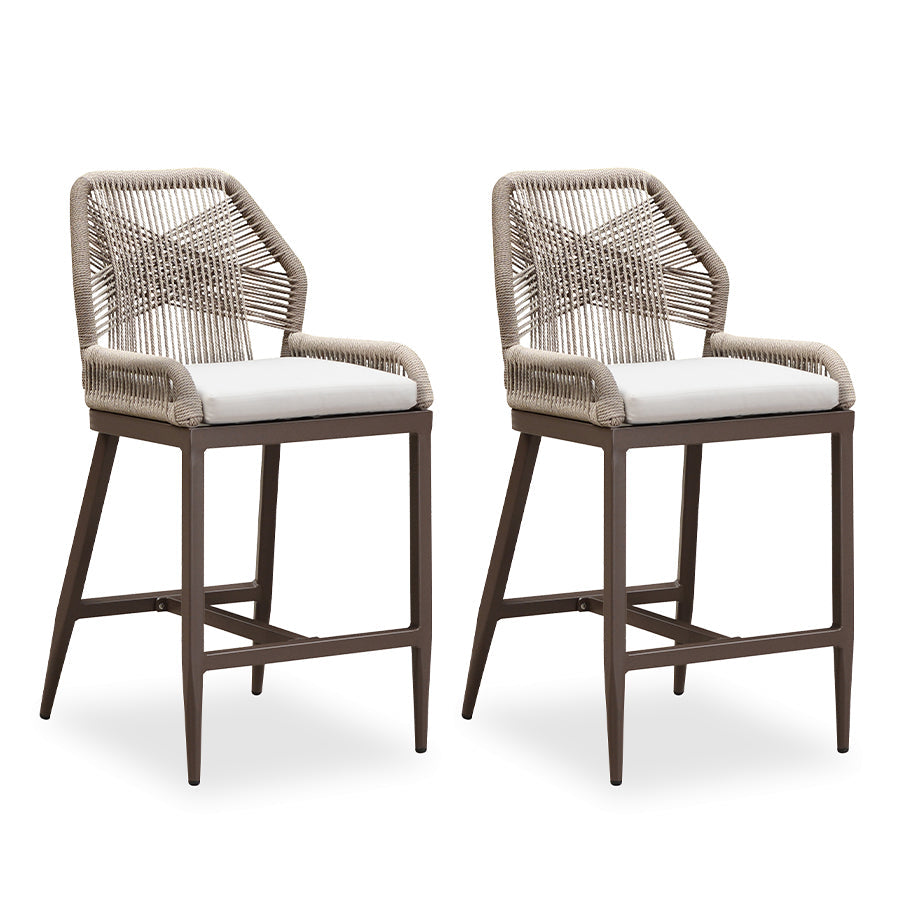 PURPLE LEAF Patio Sunbrella Bar Stools Set of 2  Rattan Bar Aluminum Bar Stool Outdoor Barstools with Back and Cushion for Garden Kitchen Island