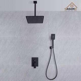 CASAINC 3-Spray 12 in. Ceiling Mount Dual Shower Heads 2.5 GPM Fixed and Handheld Shower Head in Matte Black (Valve Included) WF-W98102H-12