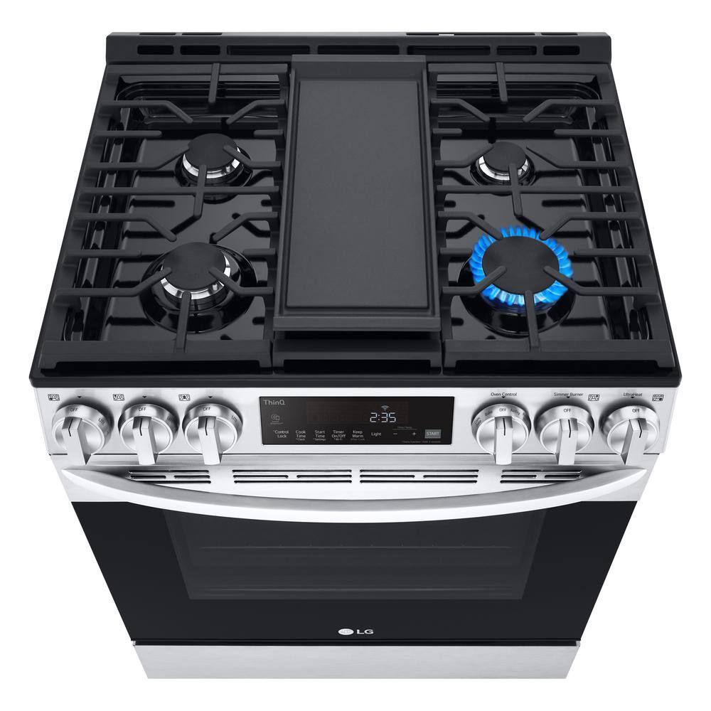 LG 30 in. 5.8 cu. ft. Slide in Smart Gas Range with 5 Burners in PrintProof Stainless Steel LSGL5833F