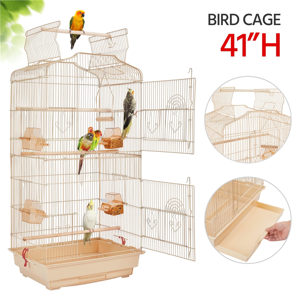 Topeakmart 41'' H Open Top Metal Birdcage Parrot Cage with Feeders， Almond