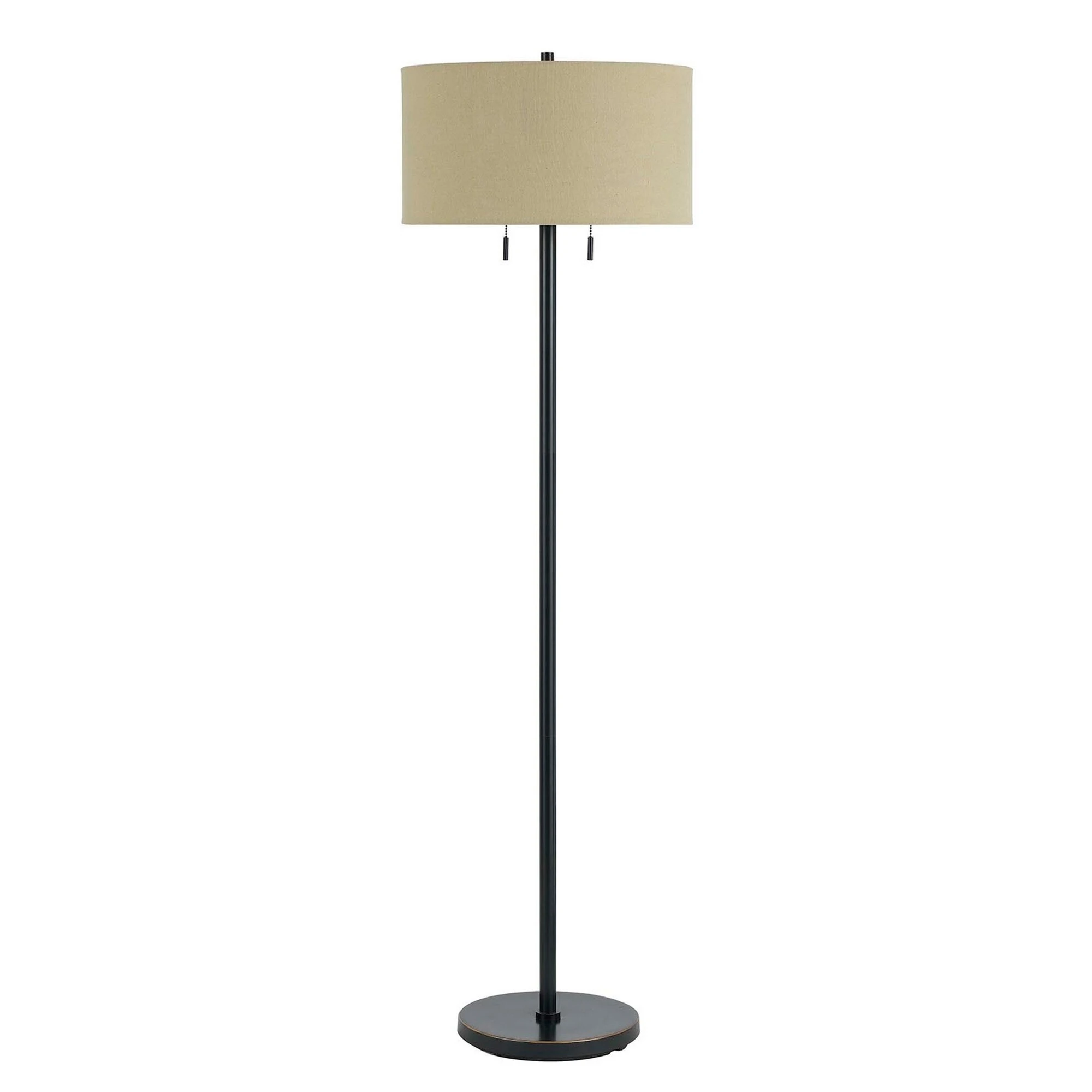 Metal Body Floor Lamp with Fabric Drum Shade and Pull Chain Switch, Black