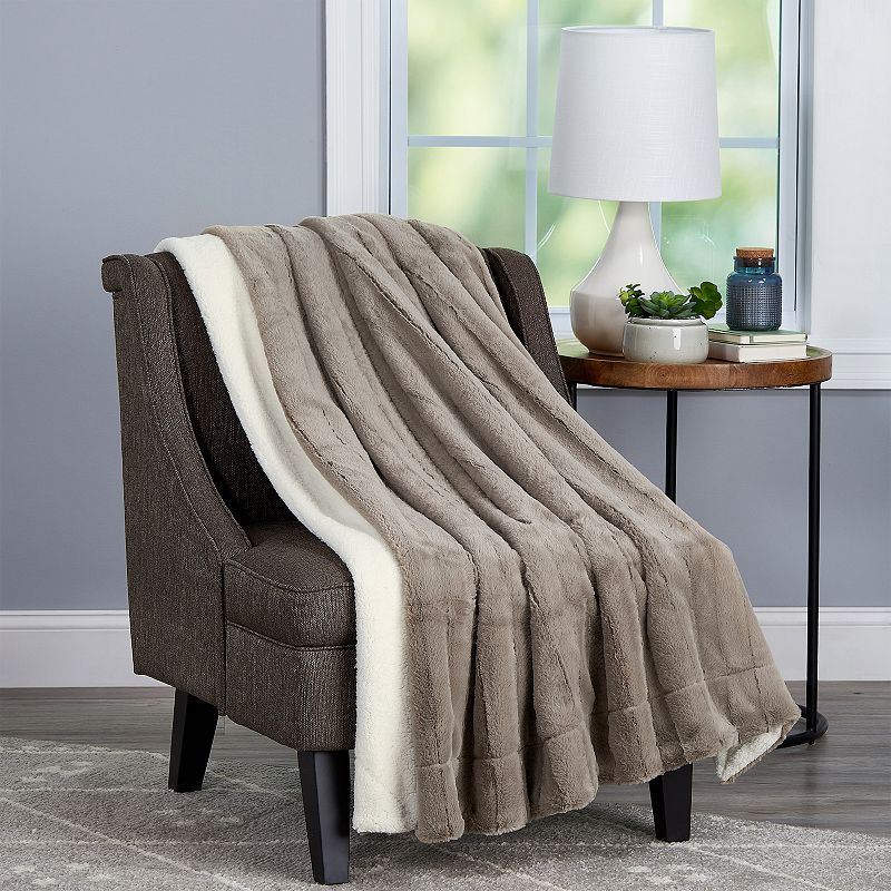 Portsmouth Home Faux Fur Jacquard Throw Blanket