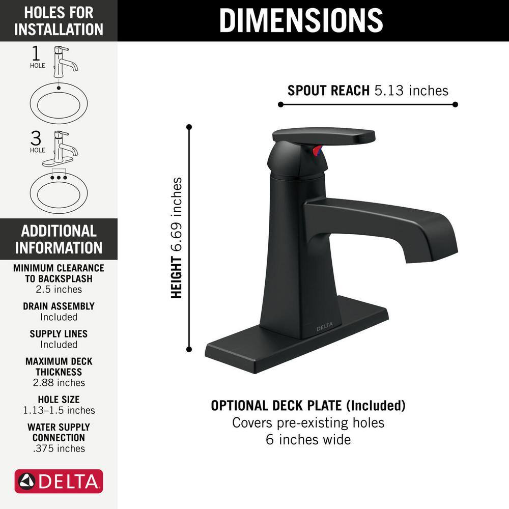 Delta Ashlyn Single Hole Single-Handle Bathroom Faucet in Matte Black 564-BLMPU-DST