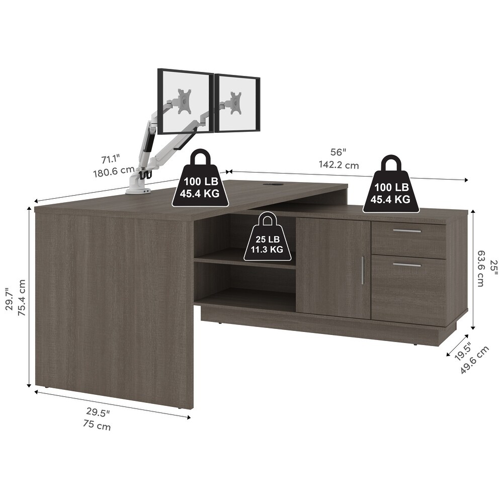 BESTAR Equinox 72W L Shaped Desk with Monitor Arms
