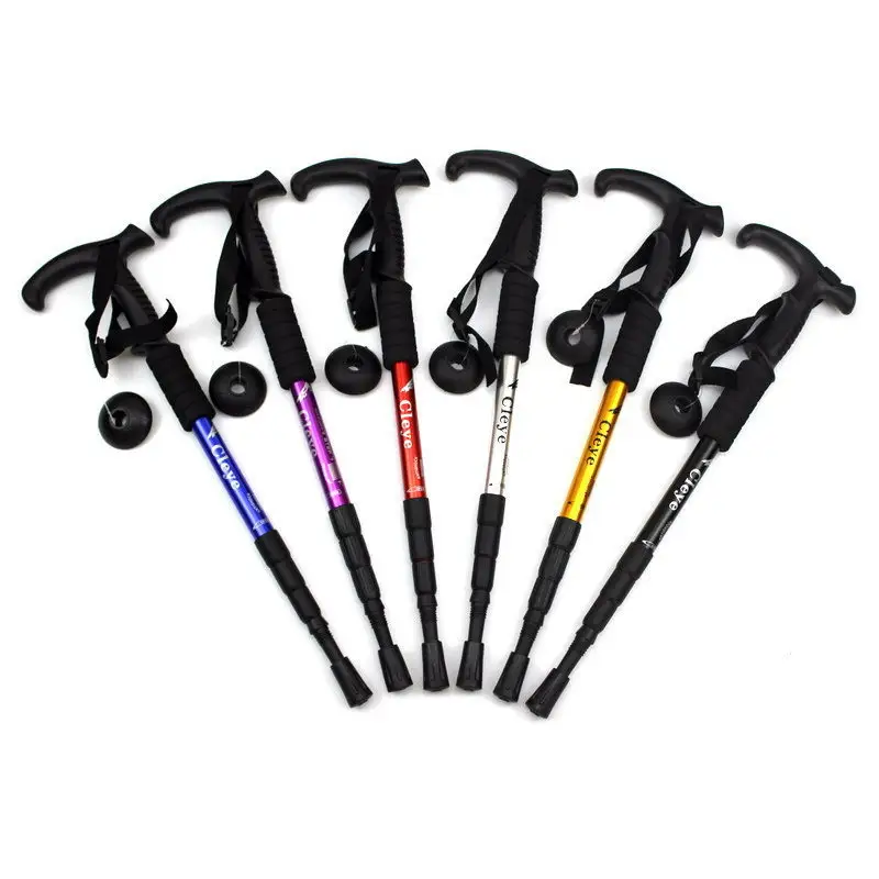 2022 Cheap Aluminum oy T Handle Four section Trekking Pole Outdoor Hiking Walking Stick