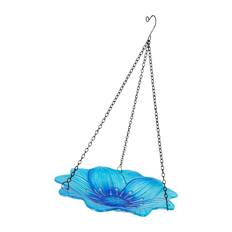 Hanging Bird Bath for Outdoor Patio Backyard Glass Bowl Bird Bath with Metal Chain and Hook 10inch