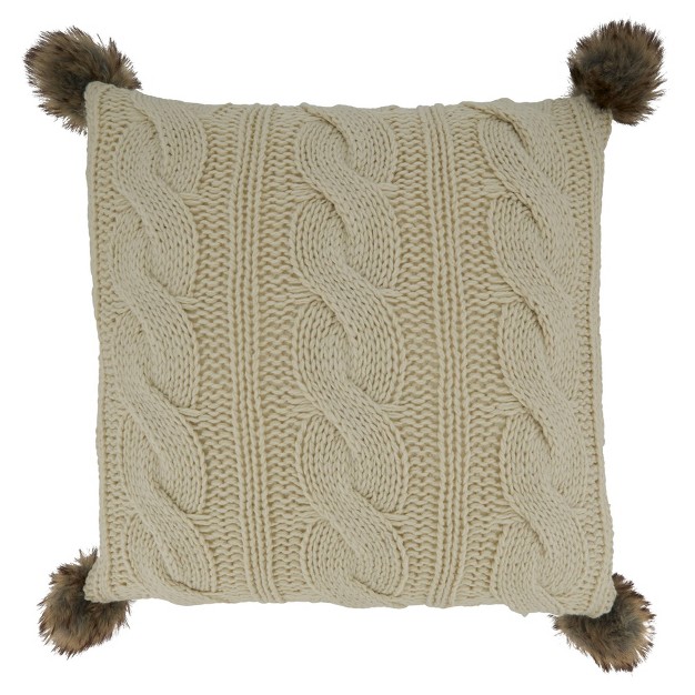 Poly filled Cable Knit Square Throw Pillow With Pom poms Saro Lifestyle