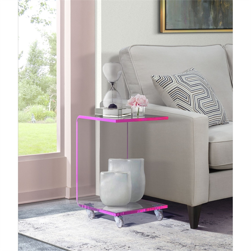 Bowery Hill Modern Acrylic Resin Snack Table with Bottom Shelf in Clear   Contemporary   Side Tables And End Tables   by Homesquare  Houzz