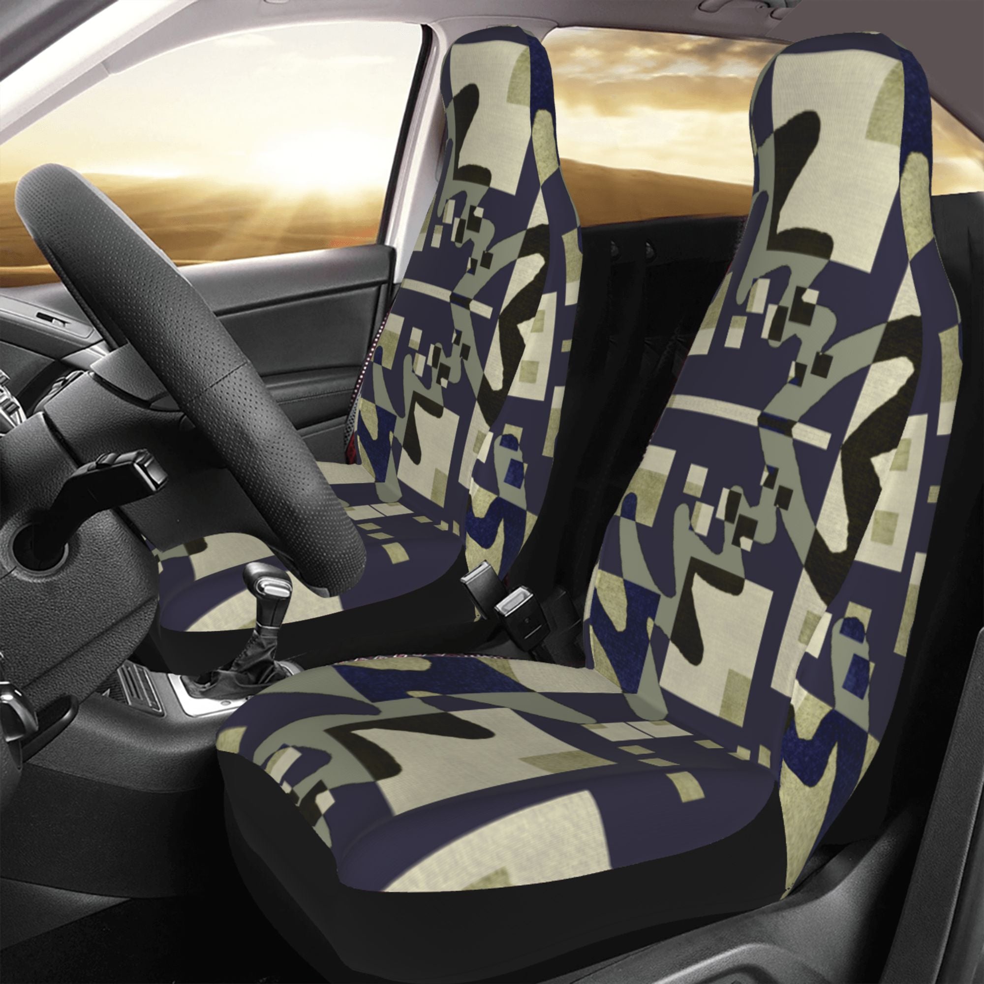 ZICANCN Car Seat Cover Vintage Blue Geometric Art Car Front Seat Covers Protectors ， Automotive Seat Covers for Cars Trucks Suv