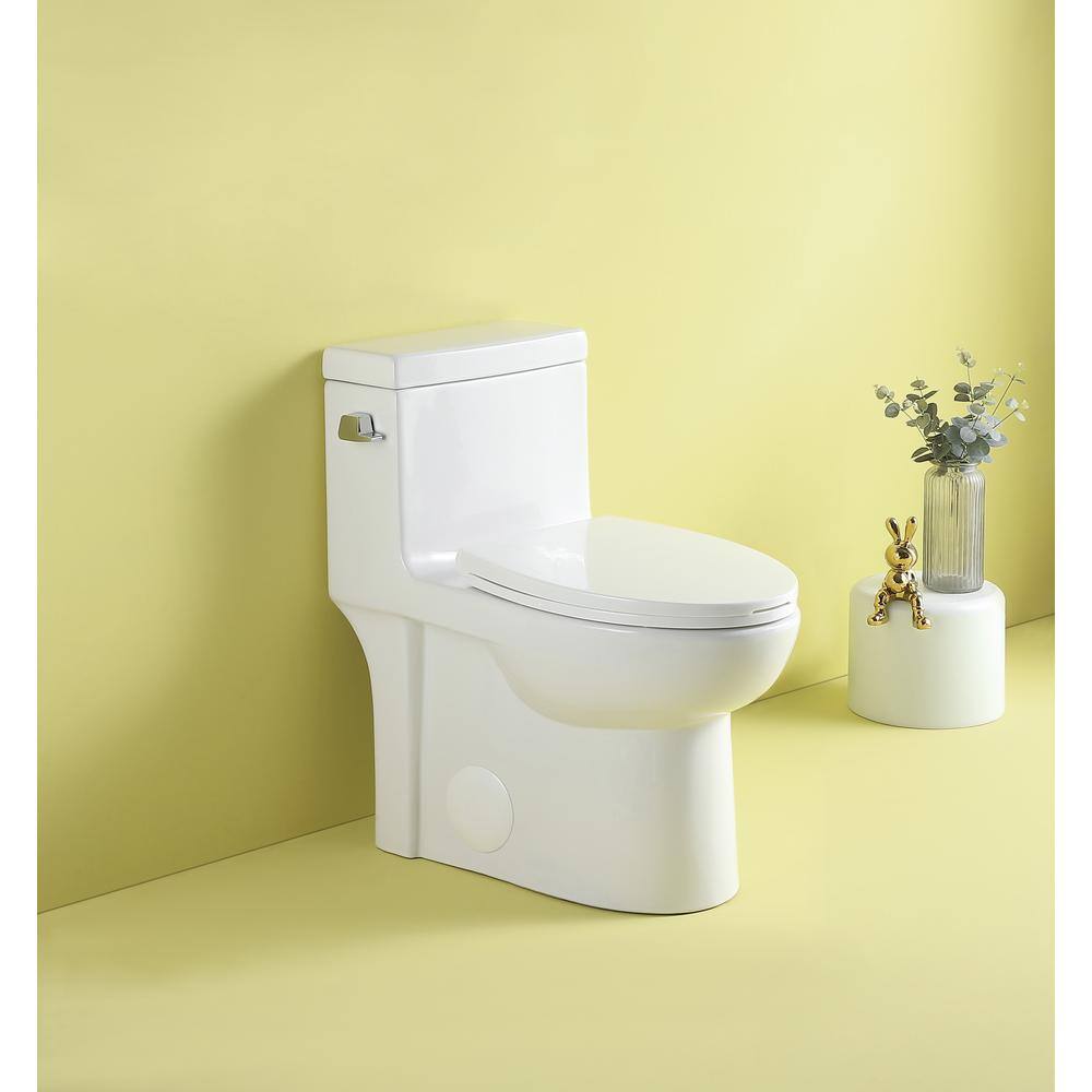 Xspracer 1-Piece 1.28 GPF High Efficiency Siphonic Single Flush Elongated Toilet in Glossy White Soft-Close Seat Included JH-T03-GW