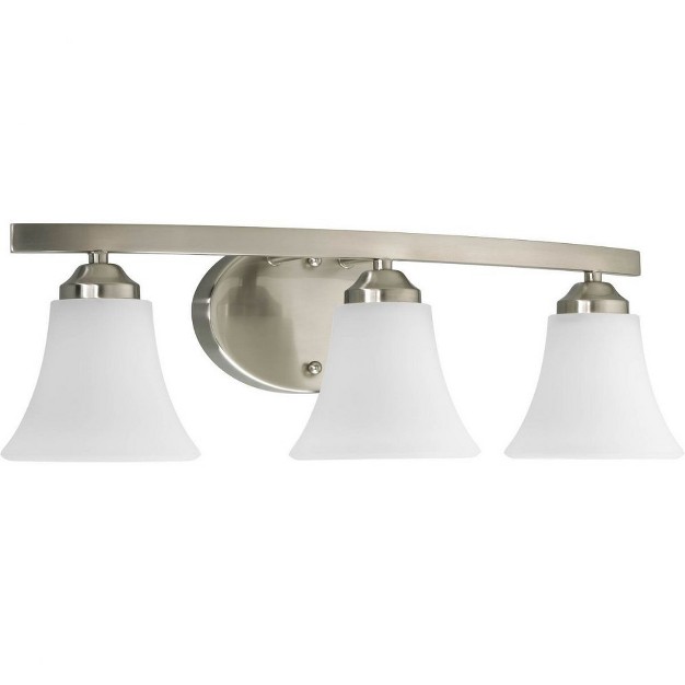 Progress Lighting Adorn Collection 3 light Bath Fixture Brushed Nickel Etched Glass Shade