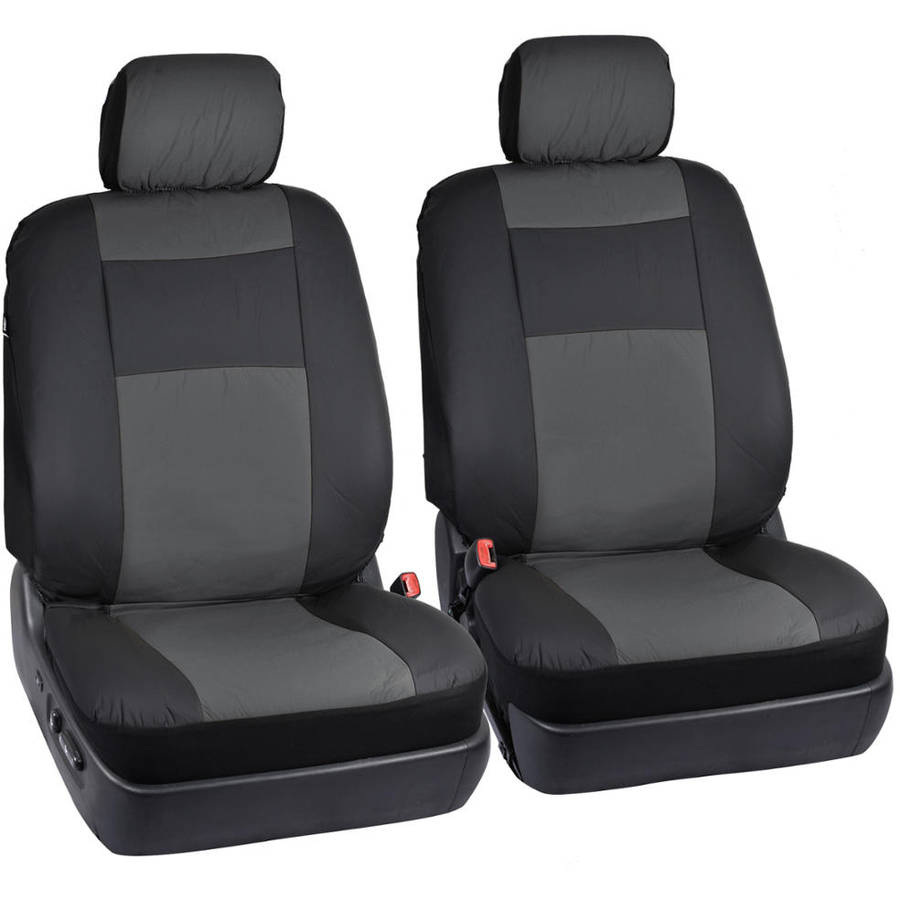 BDK 2-Tone PU Leather Car Seat Covers Split Bench Side Airbag Safe with Steering Wheel Cover