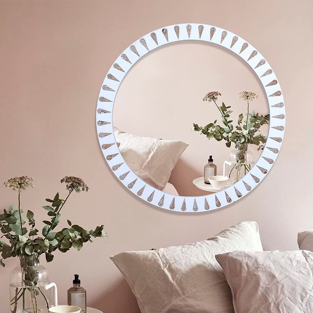 Round Wood Mirror Decorative Wall Mirrors  Farmhouse Mirror for Bathroom  Bedroom  Entryway  Living Room  Rustic Circle Mirror