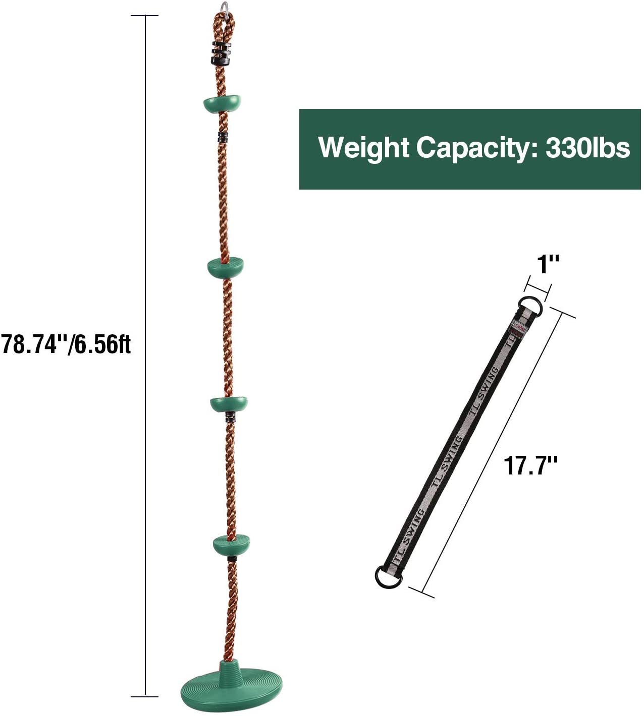 RedSwing Tree Climbing Rope with Platform and Disc Swing Seat， Children Tree Disc Swing Safety for Outside Inside， Bonus Hanging Strap and Carabiner