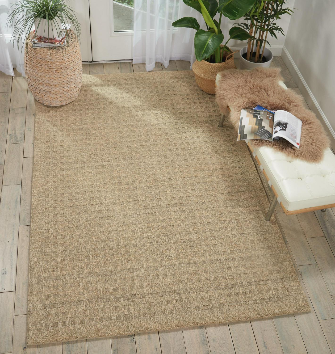 Nourison Perris Taupe 5and#8242; x 76 Area Rug， Solid， Geometric， Easy Clean， Non Shedding， Living Room， Dining Room， Bedroom， Hallway， (5and#8242; x 8and#8242;)