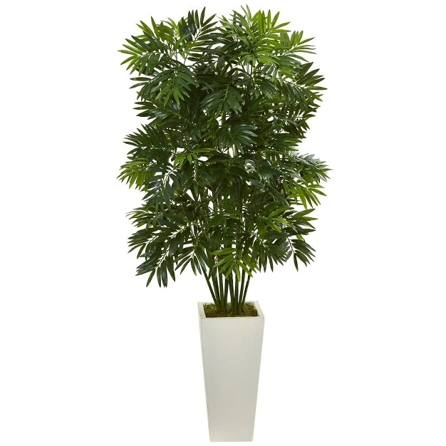 49” Mini Bamboo Palm Artificial Pant In White Tower Planter