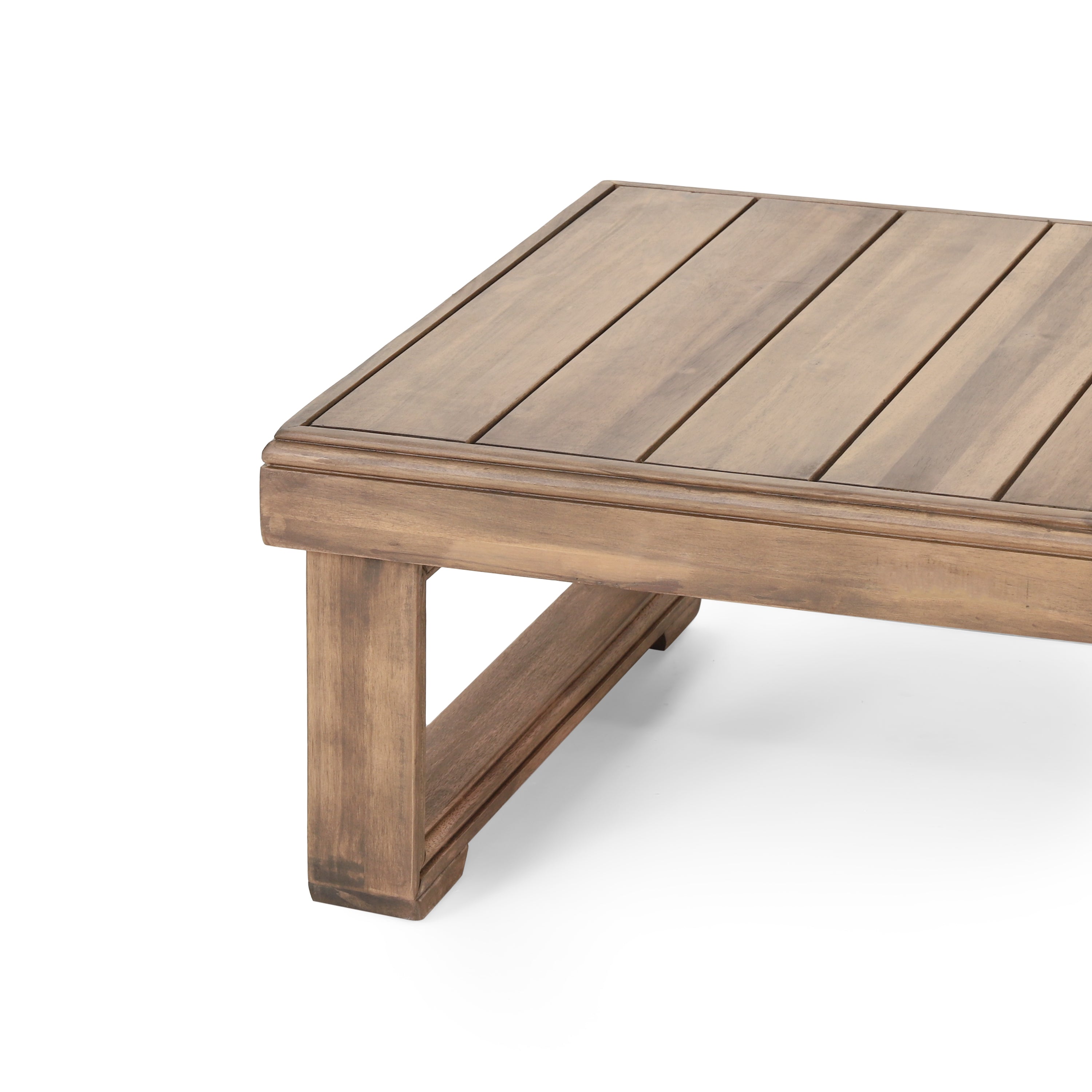 Andrae Outdoor Acacia Wood Rectangular Coffee Table, Brown Wash