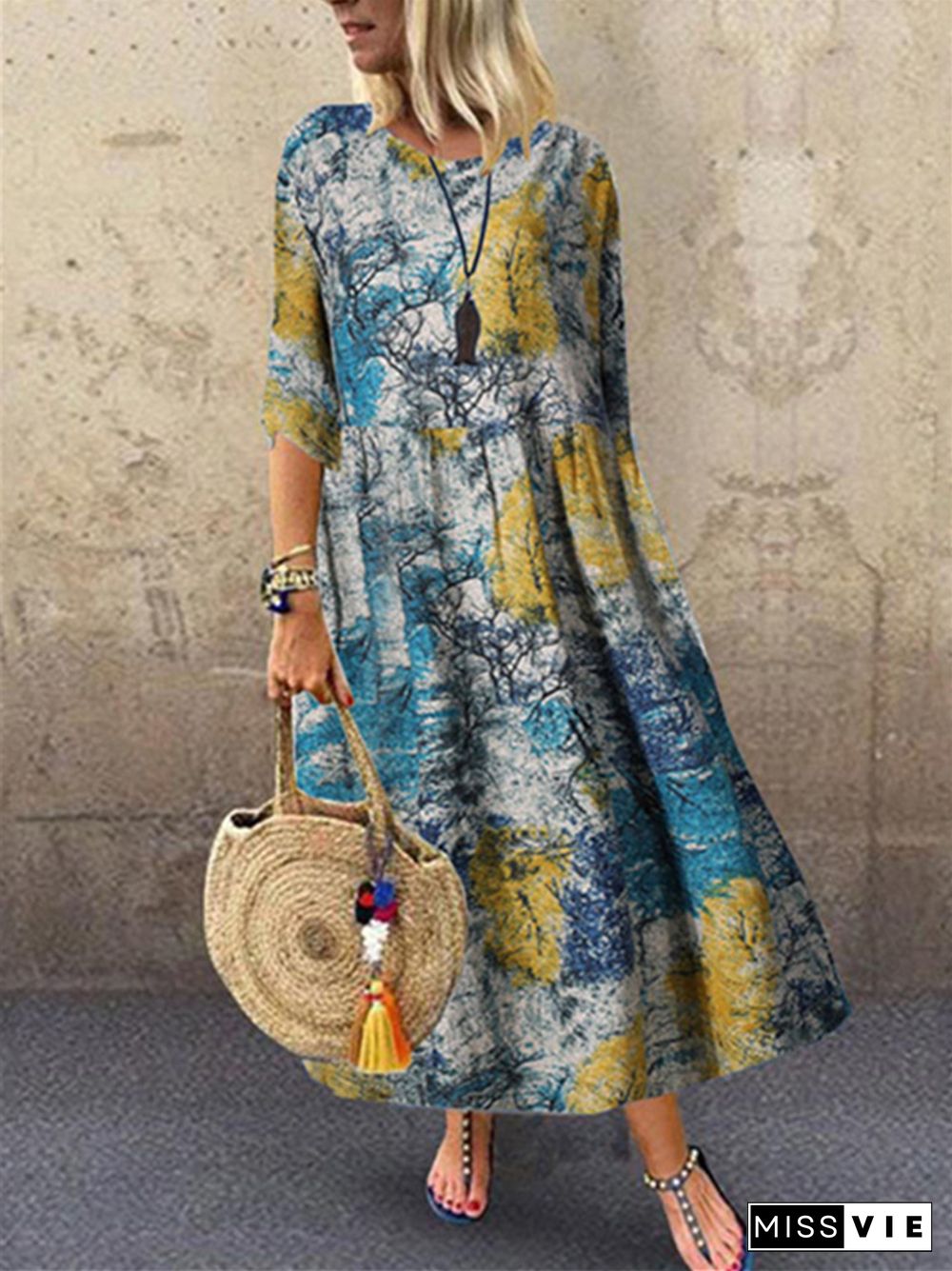 New Summer Printed Casual Dress Long Skirt