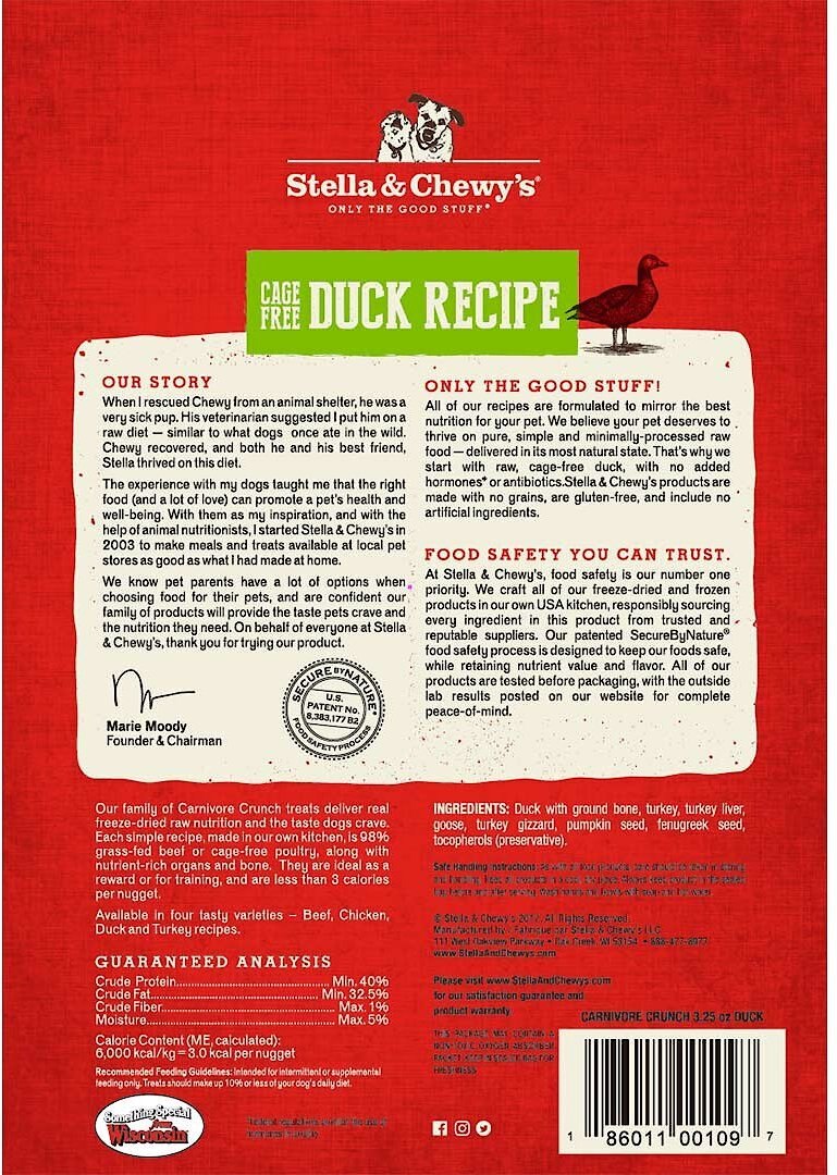 Stella and Chewy's Carnivore Crunch Cage-Free Duck Recipe Freeze-Dried Raw Dog Treats