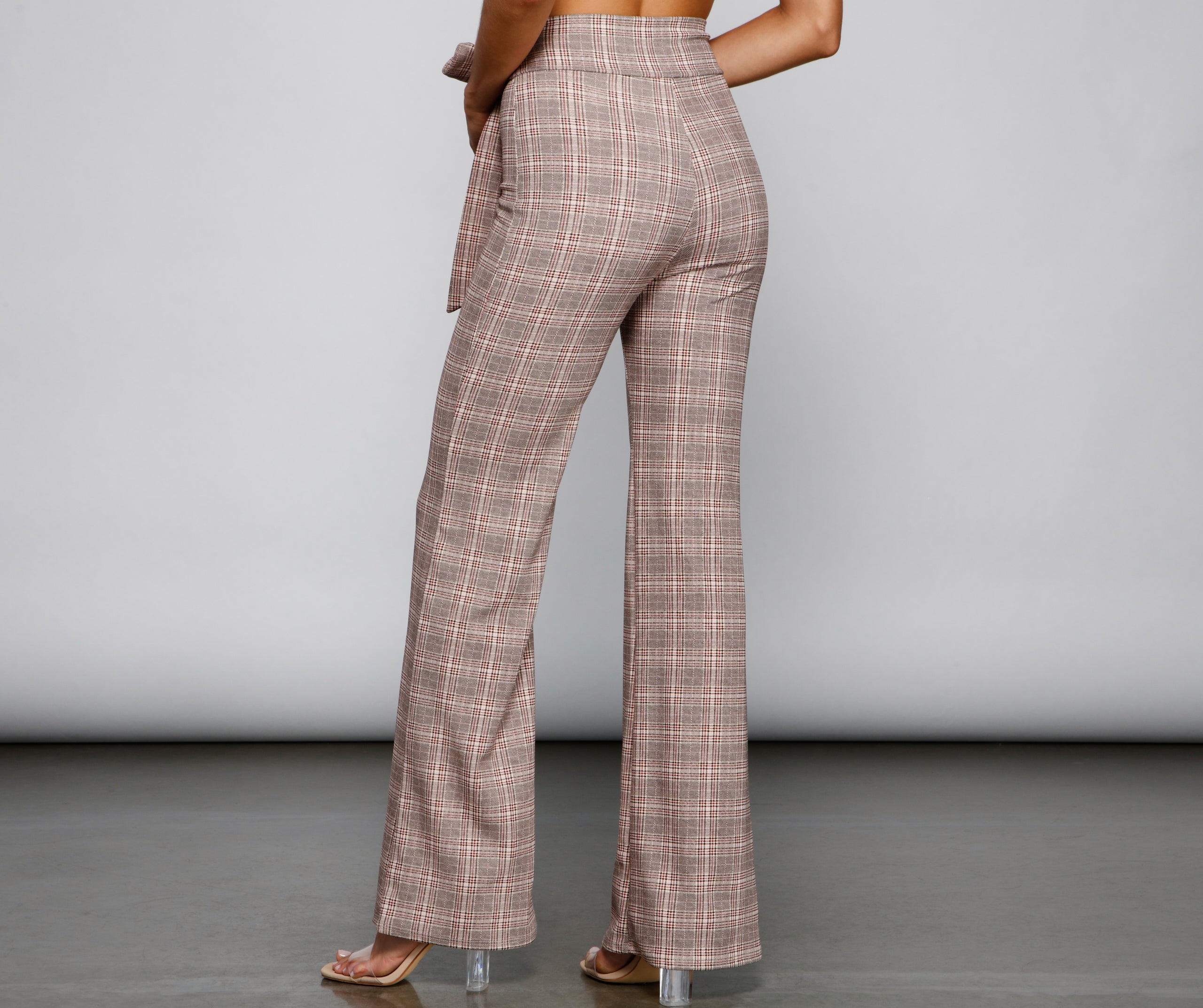 So Chic High Waist Plaid Flared Pants