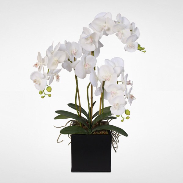 Real Touch Phalaenopsis Silk Orchids in a Metal Planter