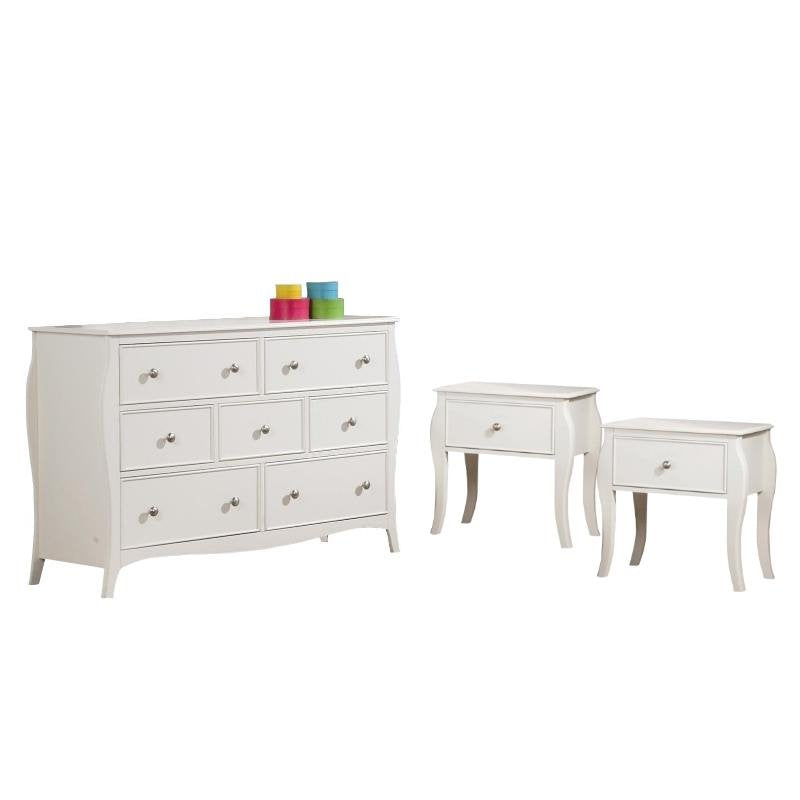 Coaster Dominique 3PC Set of 2 Night Stands and Dresser Set in White