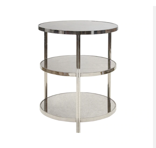 Nickel Plated 3 Tier Side Table with Antique Mirror Tops