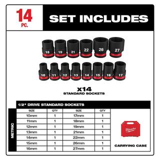 MW SHOCKWAVE 12 in. Drive Metric 6 Point Impact Socket Set (14-Piece) 49-66-7013