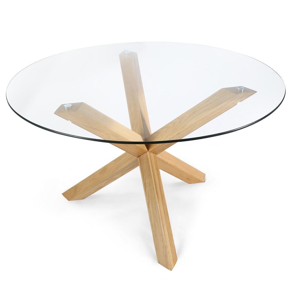 Poly and Bark Kennedy Round Glass and Wood Dining Table