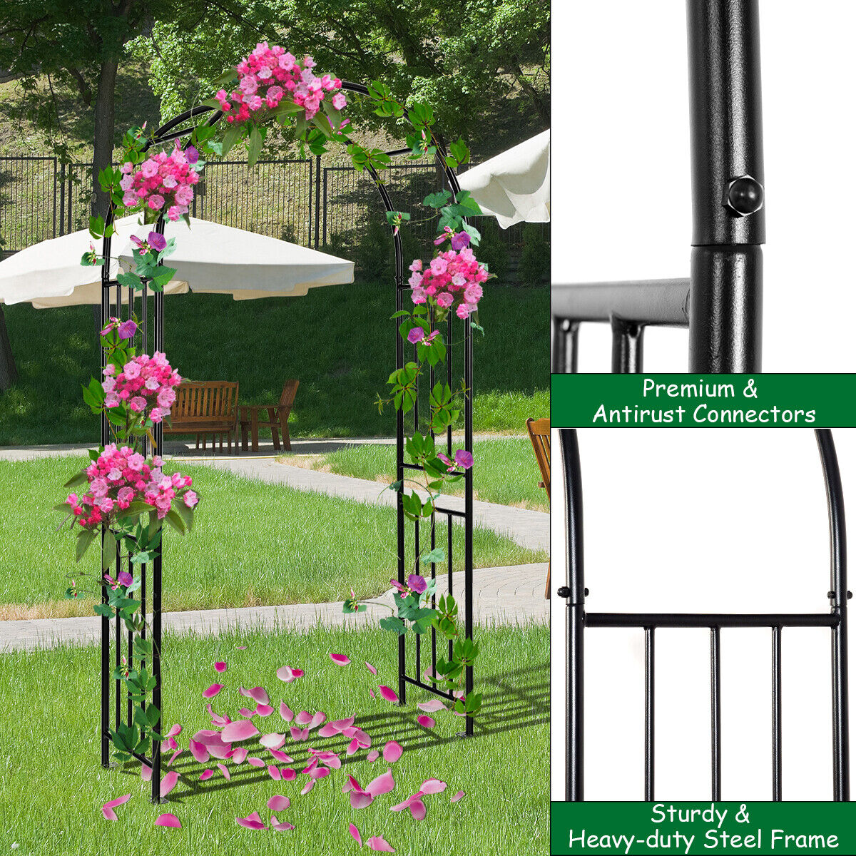 7.2ft Garden Arch Steel Arbor Wedding Garden Decor Climbing Plants