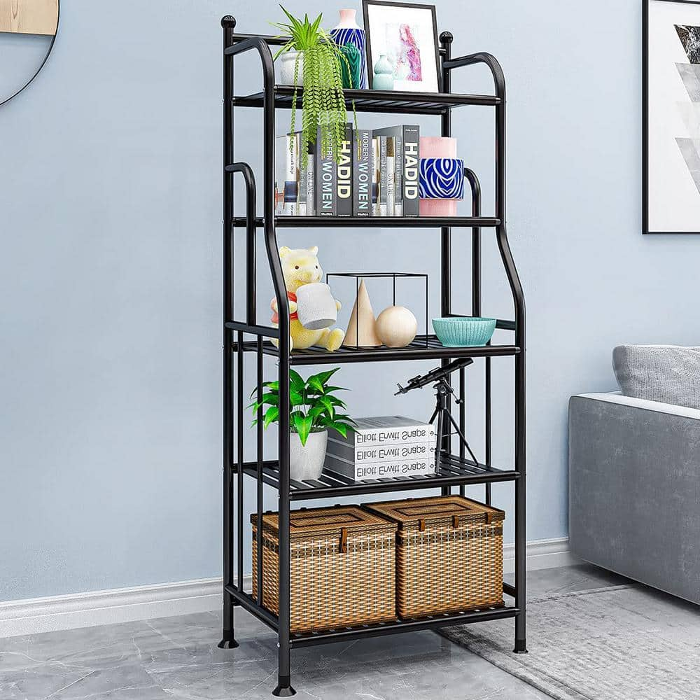 Indoor Outdoor Black Metal Plant Shelf， Garden Balcony Living Room Kitchen Bathroom Multiple Shoe Storage Rack (5-Tiers) B098LCTD99