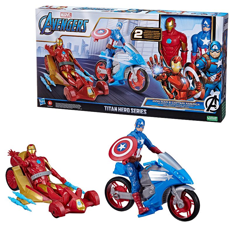 Hasbro Marvel Avengers Titan Hero Series Iron Man and Captain America Figure and Vehicle Set