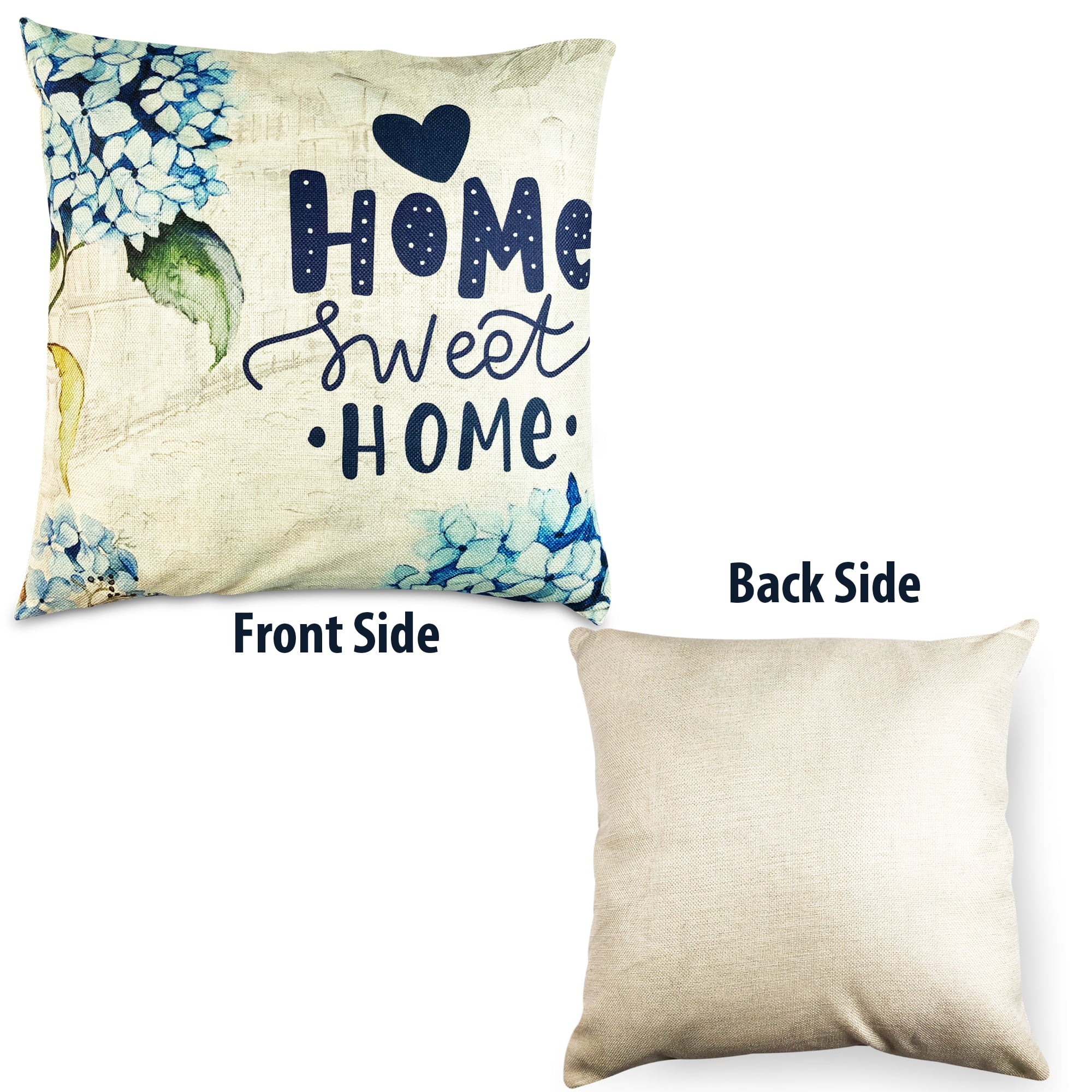 Floral Set of 2 Throw Pillow Covers Cushion Square 18 x 18 Decorative Farmhouse Sofa Couch Cover for Living Room or Outside Porch Navy Blue