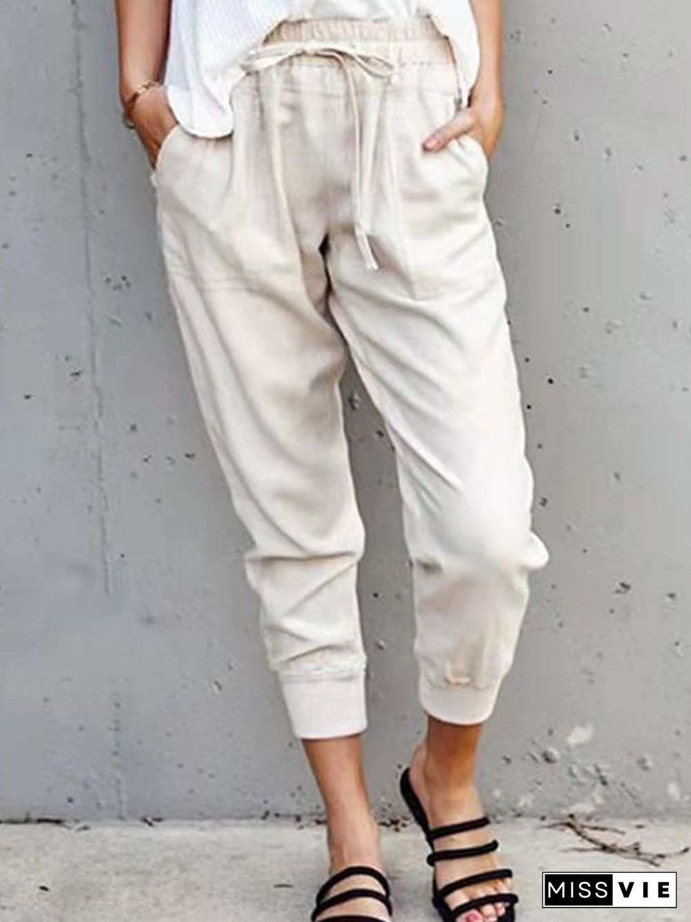 Women's Fashion Cotton Linen Casual Comfortable Cropped Pants